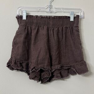 Aerie High Waist Ruffle Hem Shorts in Dark Brown